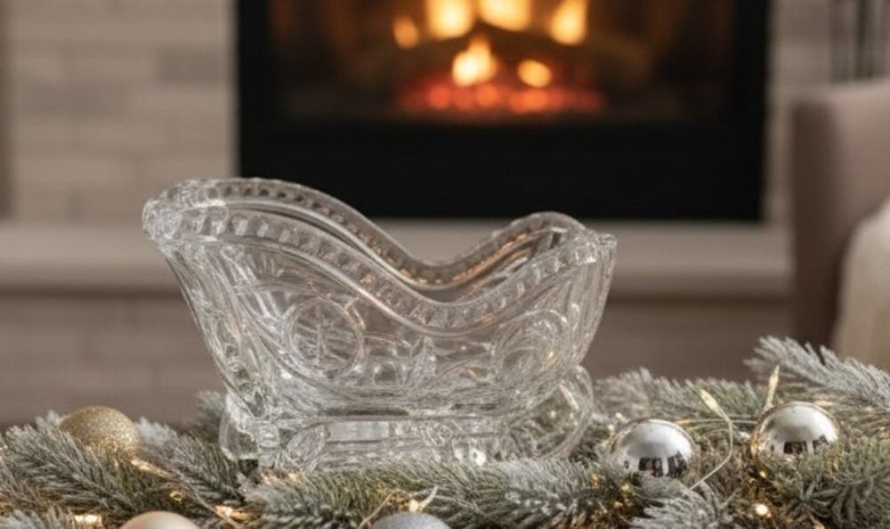Crystal Christmas Sled Clear LED Glass Sleigh 6.5x4.5x4" Made in USA Vintage